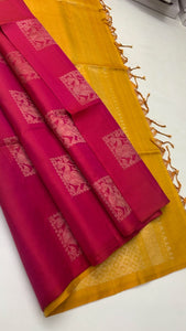 Classic Ruby Pink & Yellow Elegance Handloom Soft Silk Saree SS24423