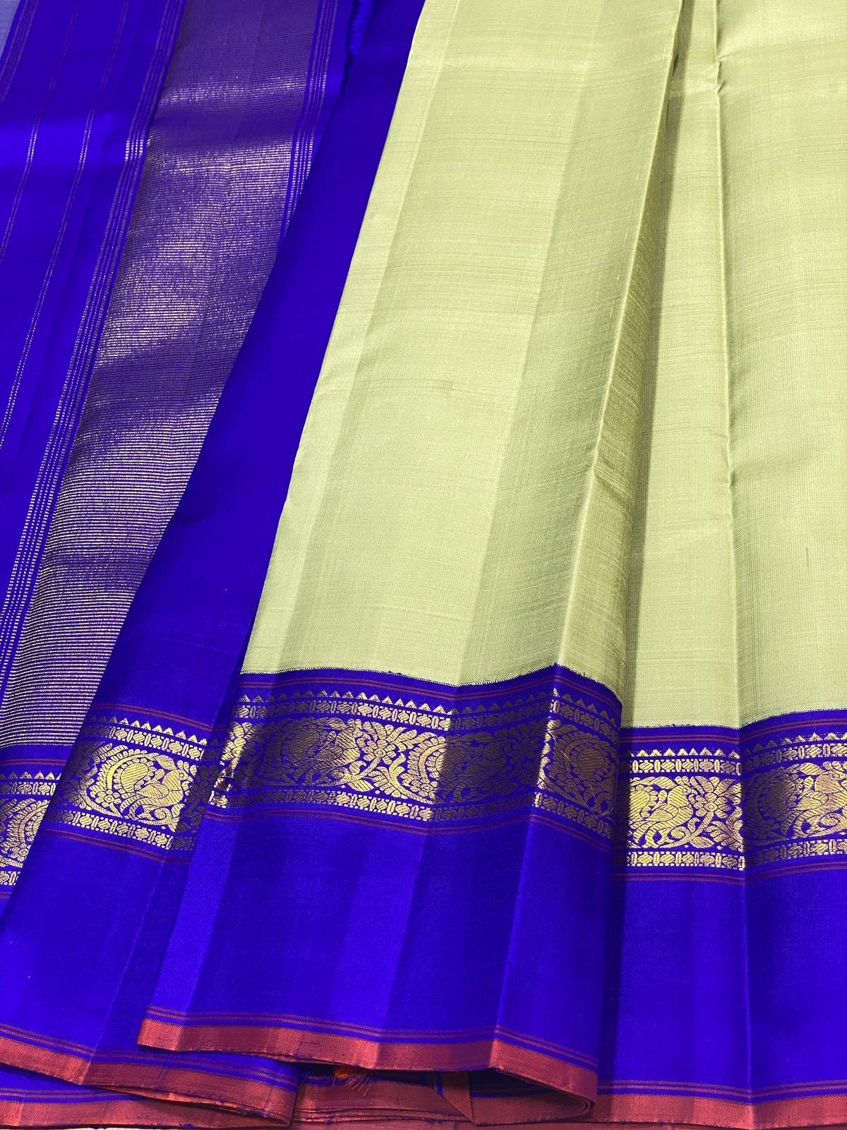 Pastel Green & Royal Blue 2gm Zari Elegance Kanchipuram Handloom Silk Saree SS25304