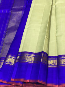 Pastel Green & Royal Blue 2gm Zari Elegance Kanchipuram Handloom Silk Saree SS25304