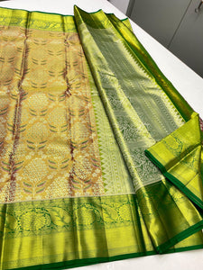 Classic Pastel Orange & Parrot Green 2gm Zari Elegance Kanchipuram Handloom Silk Saree SS24262