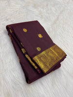 Load image into Gallery viewer, Classic Dark Plum Elegance Kanchipuram Handloom Silk Saree SS27831
