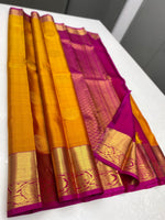 Load image into Gallery viewer, Classic Golden Yellow &amp; Dark Pink 1gm Zari Kanchipuram Handloom Silk Saree SS26606
