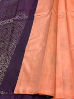 Load image into Gallery viewer, Classic Peach &amp; Berry Plum 1gm Zari Elegance Kanchipuram Handloom Silk Saree SS23544
