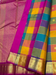 Classic Multi Color & Fuchsia Pink Butta Kanchipuram Handloom Silk Saree SS26031
