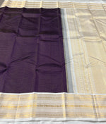 Load image into Gallery viewer, Classic Aubergine &amp; Pastel Grey 2gm Zari Elegance Kanchipuram Handloom Silk Saree SS25301
