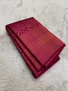 Classic Berry Pink 1gm Zari Bridal Elegance Kanchipuram Handloom Silk Saree SS18491