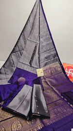 Load image into Gallery viewer, Silver Grey &amp; Bluish Violet Double Warp Elegance Handloom Soft Silk Saree SS20611

