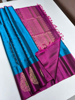 Load image into Gallery viewer, Classic Azure Blue &amp; Wine Red Elegance Handloom Soft Silk Saree SS26537
