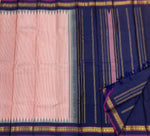 Load image into Gallery viewer, Classic Pearl Pink &amp; Navy Blue 1gm Zari Vintage Thread Checks Korvai Kanchipuram Handloom Silk Saree SS26896
