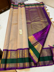 Classic Beige & Vadamalli 2gm Zari Kanchipuram Handloom Silk Saree SS26493