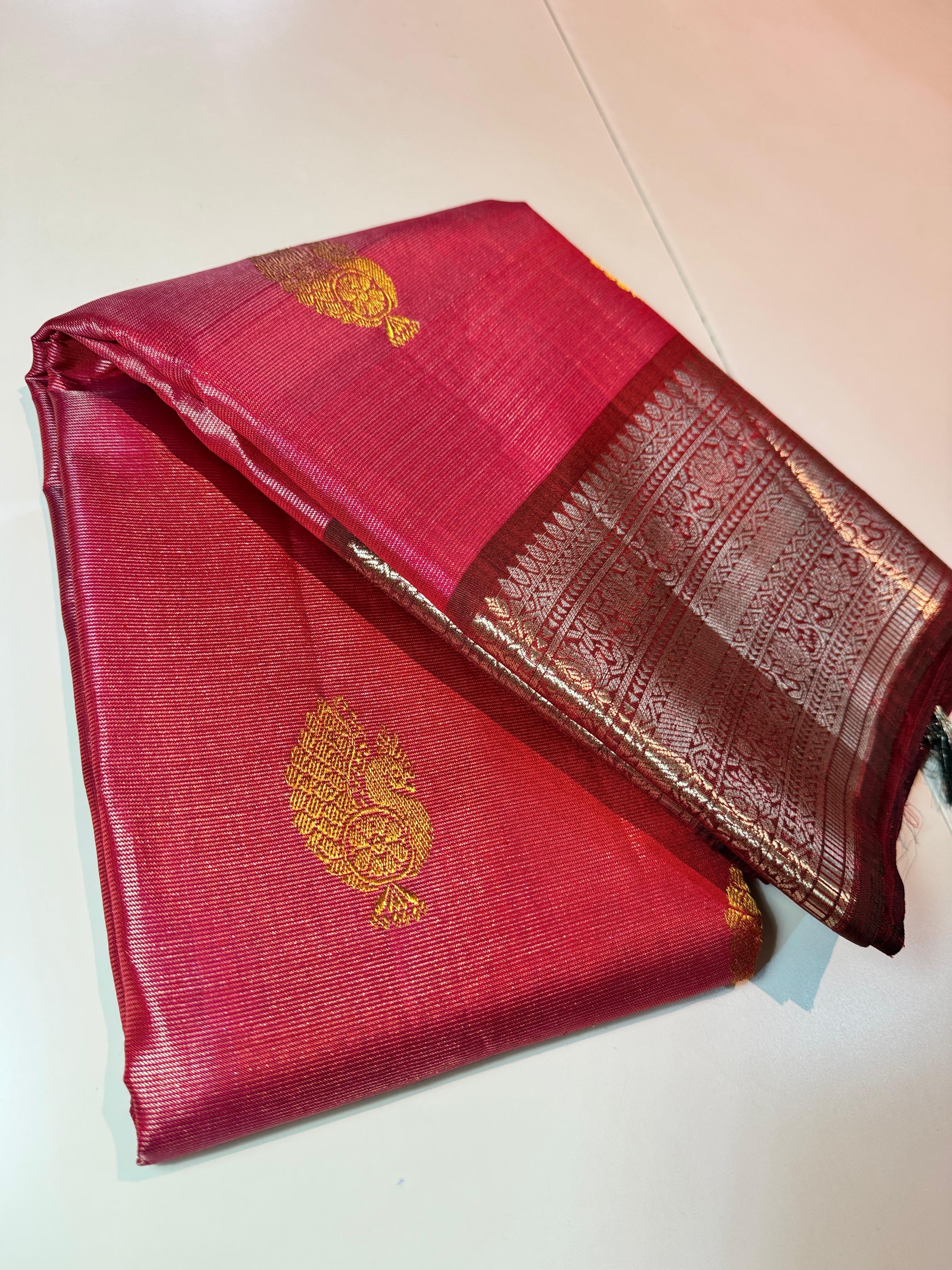 Deep Pink & Plum Elegance Kanchipuram Tissue Handloom Silk Saree SS25377
