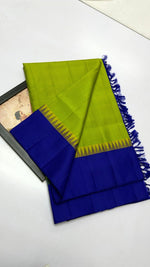 Load image into Gallery viewer, Classic Lime Green &amp; Royal Blue Korvai Checks Kanchipuram Handloom Silk Saree SS25920
