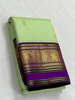 Load image into Gallery viewer, Classic Pista Green &amp; Violet 2gm Zari Kanchipuram Handloom Silk Saree SS25633
