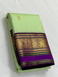 Classic Pista Green & Violet 2gm Zari Kanchipuram Handloom Silk Saree SS25633