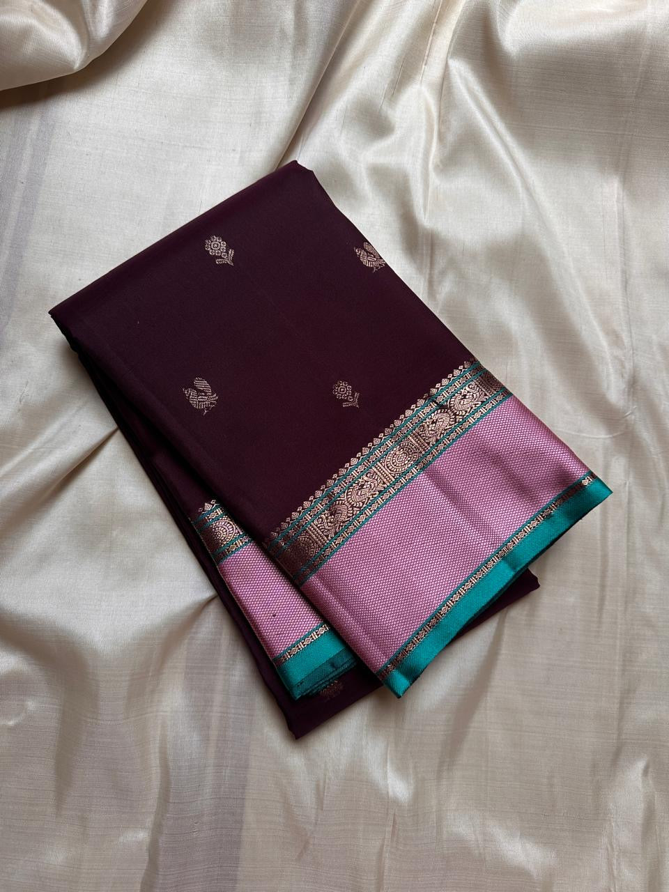 Classic Dark Espresso Brown & Pink 2gm Zari Elegance Kanchipuram Silk Saree SS23949