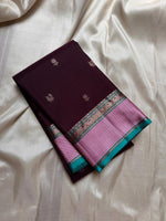 Load image into Gallery viewer, Classic Dark Espresso Brown &amp; Pink 2gm Zari Elegance Kanchipuram Silk Saree SS23949
