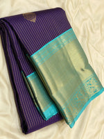 Load image into Gallery viewer, Classic Berry Purple &amp; Turquoise 1gm Zari Bridal Elegance Kanchipuram Handloom Silk Saree SS25270
