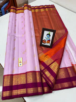 Load image into Gallery viewer, Classic Lilac &amp; Cherrywood Red 2gm Zari Elegance Kanchipuram Handloom Silk Saree SS20657
