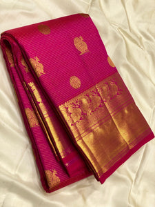 Classic Deep Pink 2gm Zari Vaira Oosi Bridal Elegance Kanchipuram Handloom Silk Saree SS23885