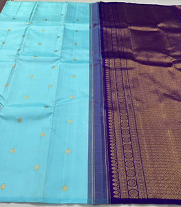 Classic Sky Blue & Violet 2gm Zari Kanchipuram Handloom Silk Saree SS26214