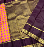 Load image into Gallery viewer, Classic Pink Checker &amp; Aubergine 2gm Zari Elegance Kanchipuram Handloom Silk Saree SS28292
