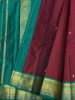 Load image into Gallery viewer, Classic Maroon &amp; Teal Green Traditional Butta Kanchipuram Handloom Silk Saree SS26589
