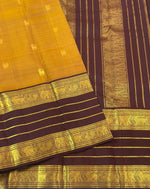Load image into Gallery viewer, Classic Mustard &amp; Dark Chocolate 2gm Zari Korvai Kanchipuram Handloom Silk Saree SS26902
