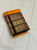 Load image into Gallery viewer, Classic Mango Yellow &amp; Mahogany Red 2gm Zari Korvai Vaira Oosi Checks Kanchipuram Handloom Silk Saree SS26250
