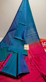 Load image into Gallery viewer, Classic Peacock Blue &amp; Dark Pink Double Warp Elegance Soft Silk Saree SS24226
