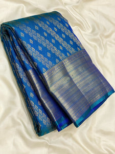 Classic Peacock Blue 2gm Zari Kanchipuram Handloom Silk Saree SS25615
