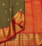 Load image into Gallery viewer, Classic Moss Green &amp; Orange 1gm Zari Korvai Bridal Elegance Kanchipuram Handloom Silk Saree SS24481
