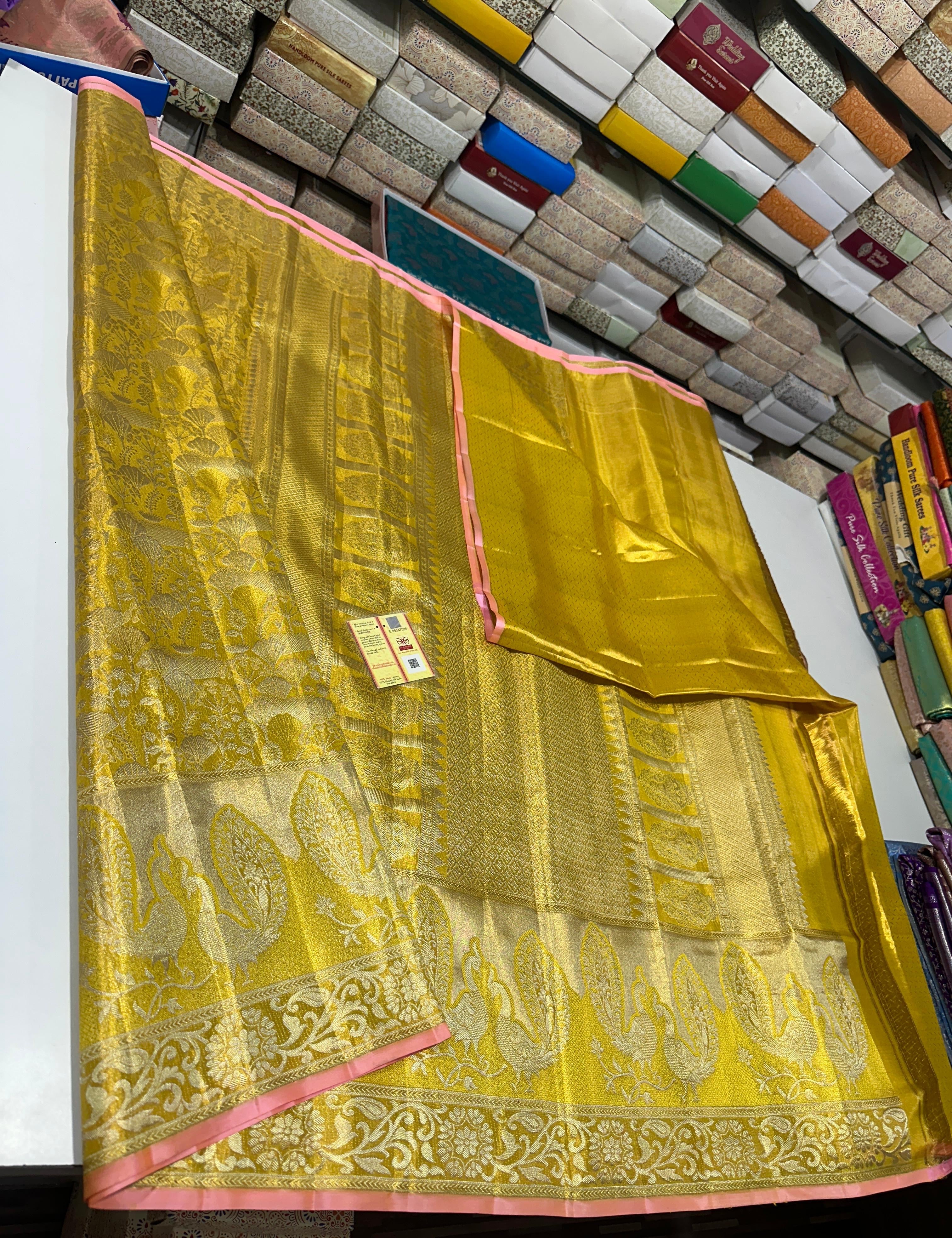 Classic Gold & Pink Bridal Elegance Kanchipuram Tissue Handloom Silk Saree SS24757