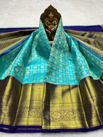 Load image into Gallery viewer, Classic Aqua Blue &amp; Navy Blue 2gm Zari Bridal Elegance Kanchipuram Handloom Silk Saree SS27508
