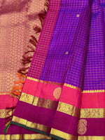 Load image into Gallery viewer, Classic Purple &amp; Berry Pink 2gm Zari Oosi Checks Elegance Kanchipuram Handloom Silk Saree SS27637
