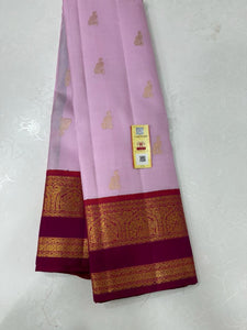 Classic Lilac & Cherrywood Red 2gm Zari Elegance Kanchipuram Handloom Silk Saree SS20657