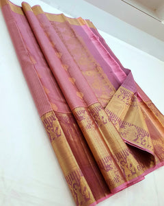 Classic Pale Pink 2gm Zari Vaira Oosi Bridal Elegance Kanchipuram Handloom Silk Saree SS25502
