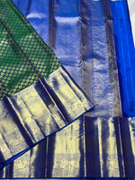 Load image into Gallery viewer, Classic Green &amp; Royal Blue 2gm Zari Bridal Elegance Kanchipuram Handloom Silk Saree SS25268

