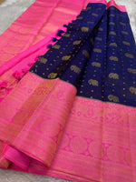 Load image into Gallery viewer, Classic Royal Blue &amp; Hot Pink Bridal Elegance Kanchipuram Handloom Silk Saree SS26096
