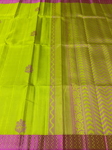 Classic Lime Green & Pink Elegance Handloom Soft Silk Saree SS24086