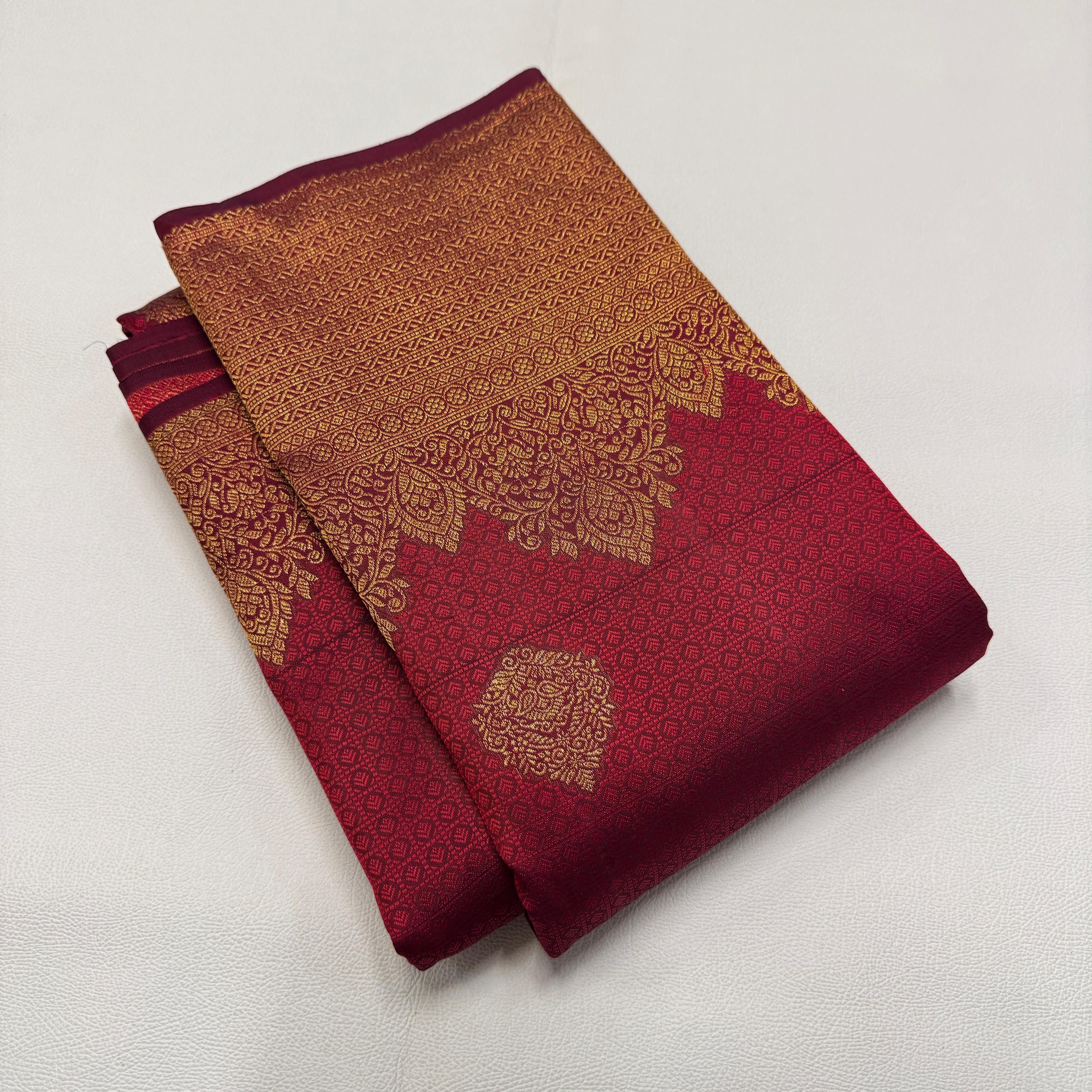 Classic Maroon 2gm Zari Temple Bridal Elegance Kanchipuram Handloom Silk Saree SS26587