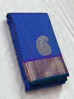 Load image into Gallery viewer, Classic Azure Blue &amp; Wine Purple 2gm Zari Elegance Kanchipuram Handloom Silk Saree SS24827
