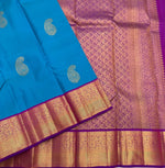 Load image into Gallery viewer, Classic Azure Blue &amp; Berry Purple 1gm Zari Korvai Elegance Kanchipuram Handloom Silk Saree SS24455
