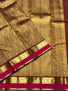 Classic Coffee Brown & Deep Pink 2gm Zari Bridal Elegance Kanchipuram Handloom Silk Saree SS25269