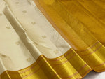 Load image into Gallery viewer, Classic Butter Beige &amp; Mustard 1gm Zari Elegance Kanchipuram Handloom Silk Saree SS28569
