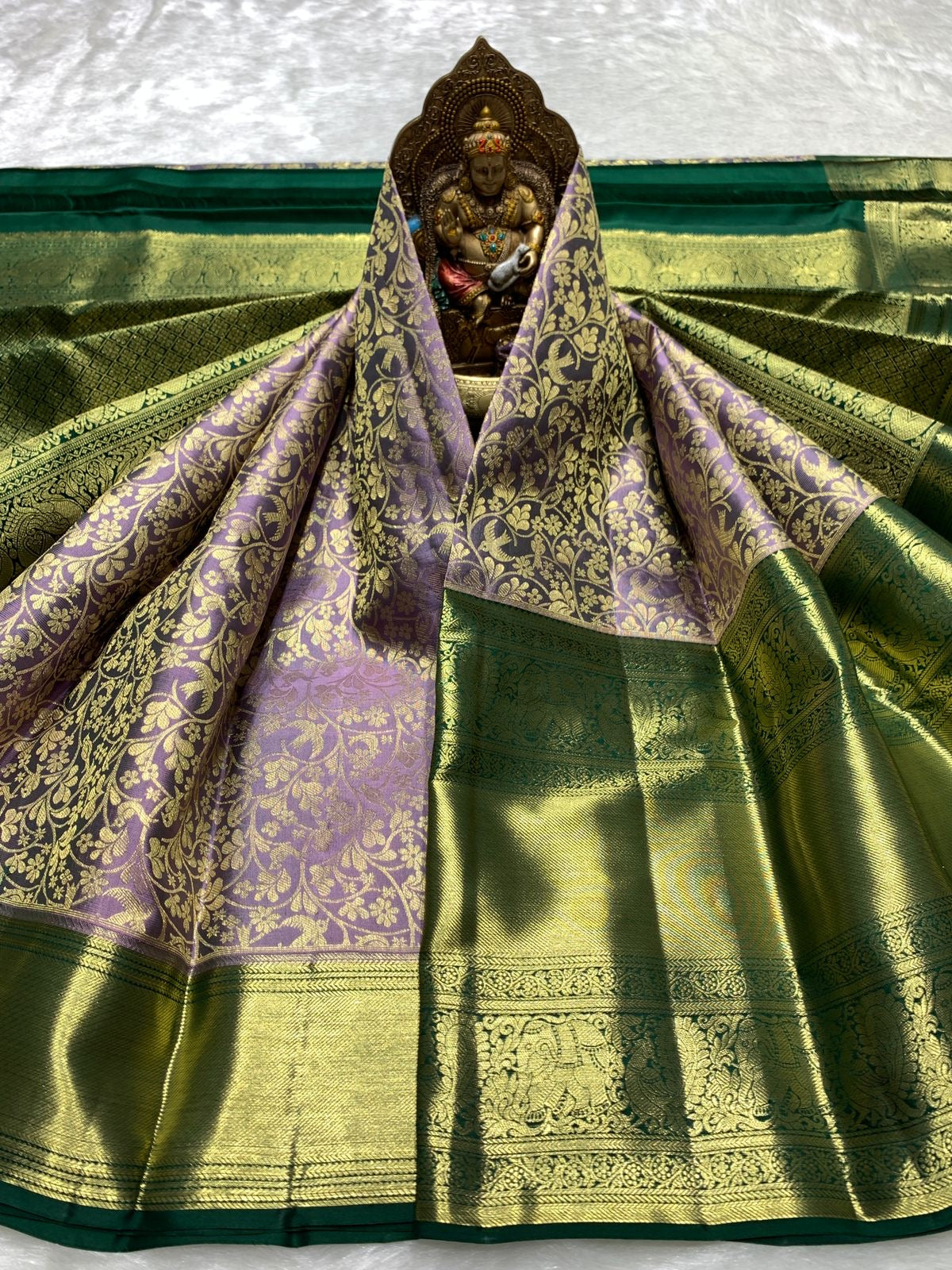 Classic Lavender & Bottle Green 2gm Zari Bridal Elegance Kanchipuram Handloom Silk Saree SS25360