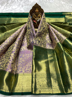 Load image into Gallery viewer, Classic Lavender &amp; Bottle Green 2gm Zari Bridal Elegance Kanchipuram Handloom Silk Saree SS25360
