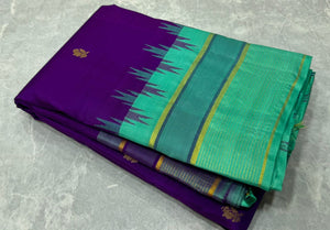 Classic Violet & Sea Green Elegance Kanchipuram Handloom Silk Saree SS20535