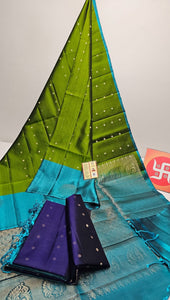 Spring Green & Sky Blue Double Warp Elegance Handloom Soft Silk Saree SS20610