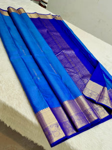 Classic Azure Blue & Robin Blue 2gm Zari Elegance Kanchipuram Handloom Silk Saree SS24356