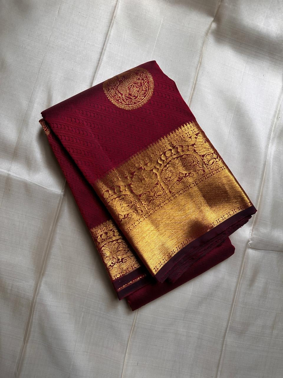 Classic Maroon Bridal Elegance Kanchipuram Handloom Silk Saree SS26087